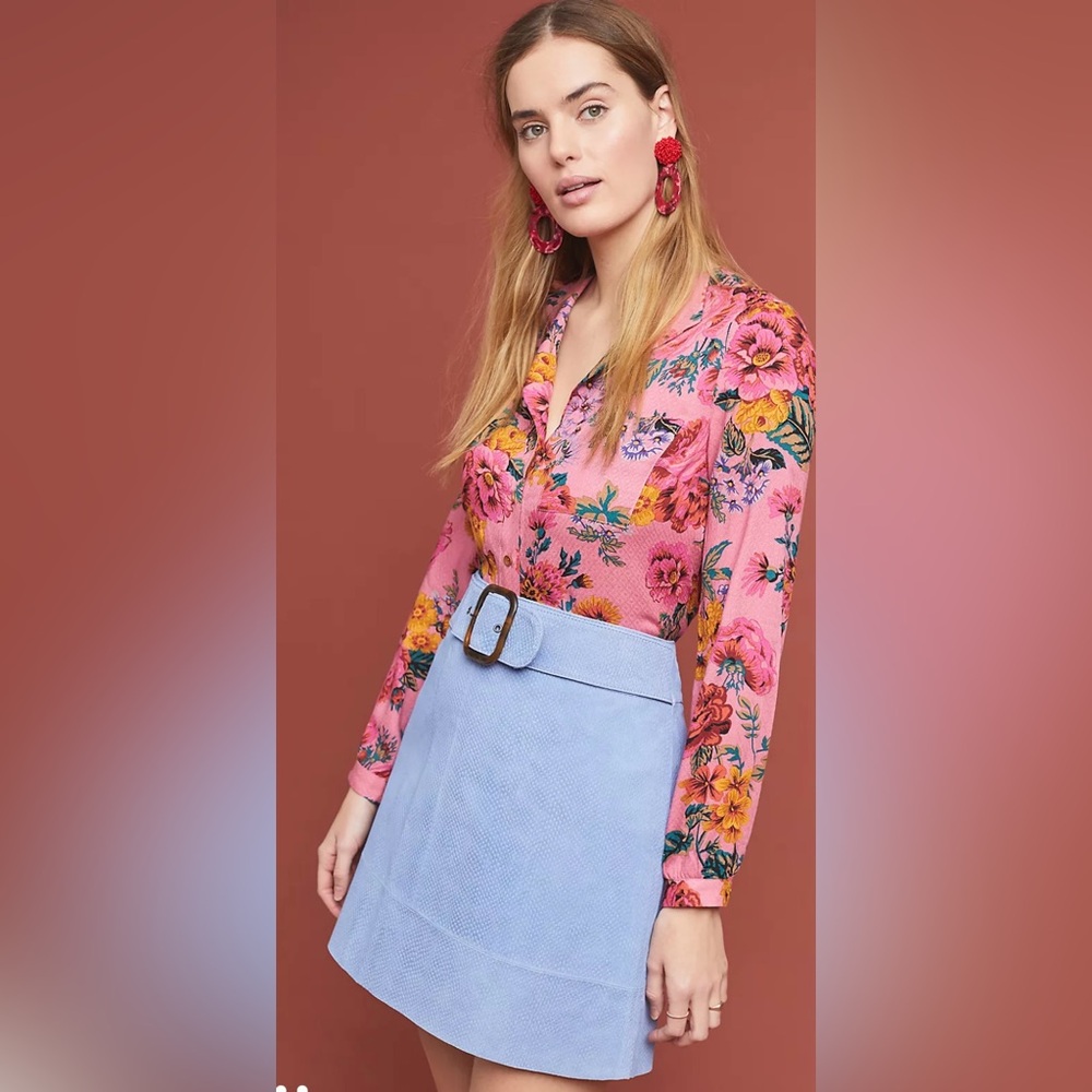 Anthropologie Snake-Embossed Leather Mini Skirt-Size 4